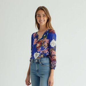 ❤️ FIGUERORA & flower colourful floral blouse M